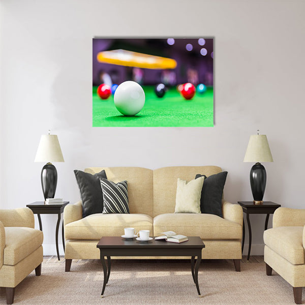 Snooker balls on a green snooker table board Multi panel canvas wall art
