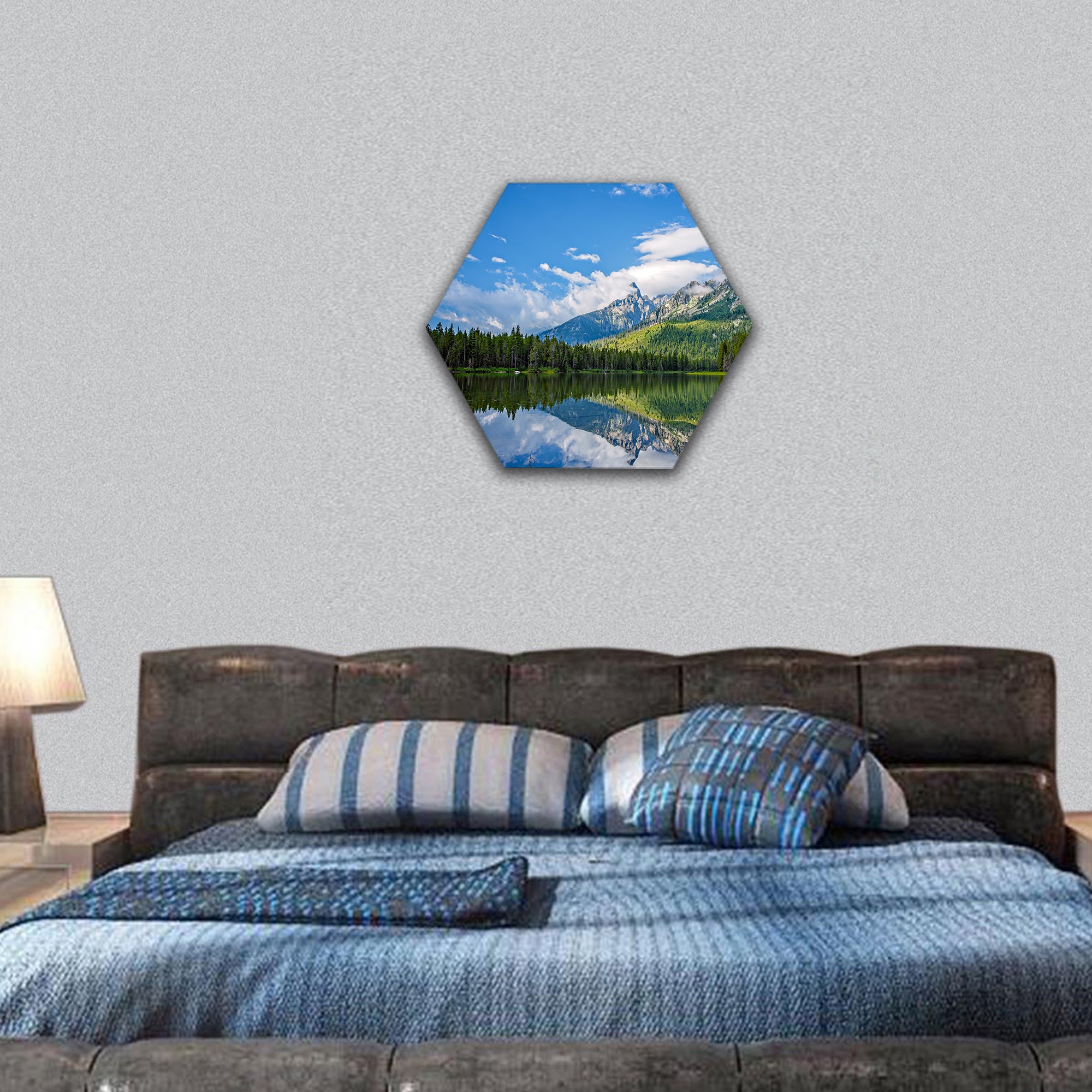 String Lake Mountain Landscape near Jackson hexagonal canvas wall art