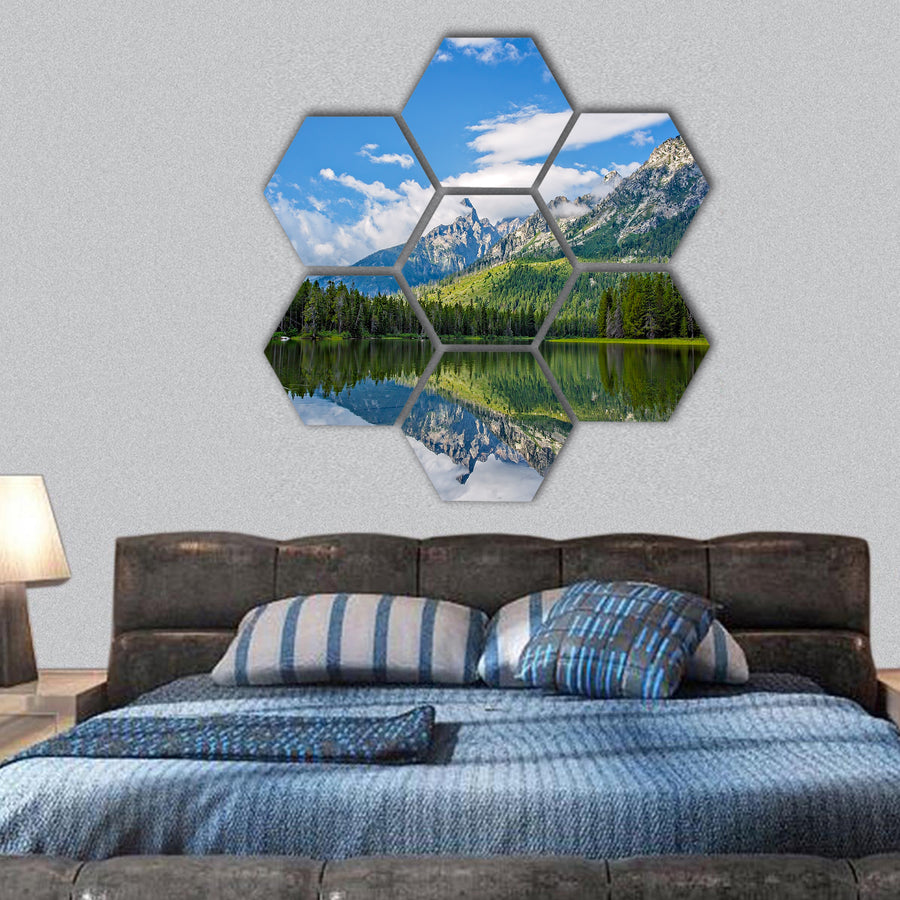 String Lake Mountain Landscape near Jackson hexagonal canvas wall art