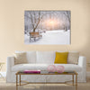 Snow-covered trees and benches  Multi panel canvas wall art