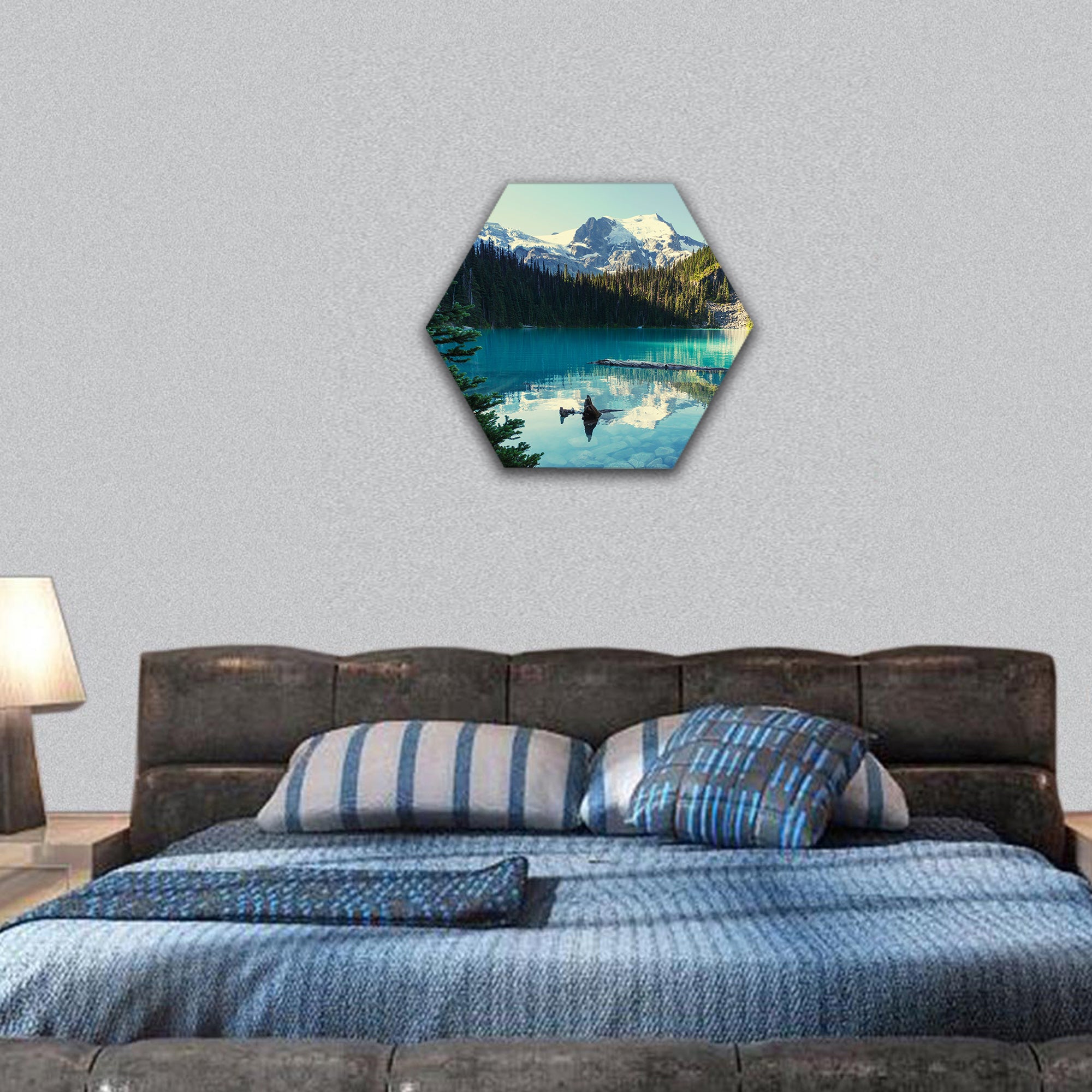 Beautiful Joffre lake in Canada hexagonal canvas wall art