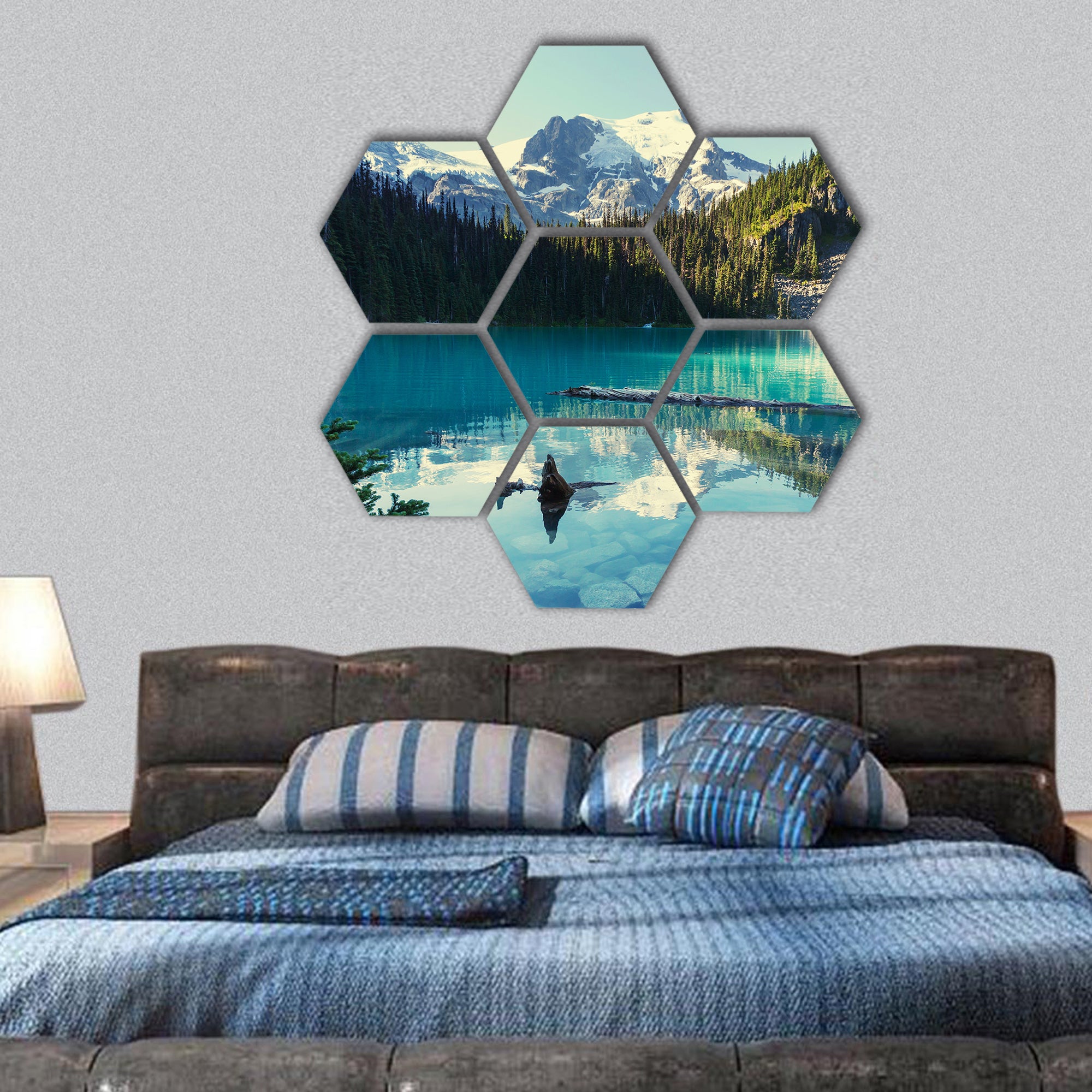 Beautiful Joffre lake in Canada hexagonal canvas wall art