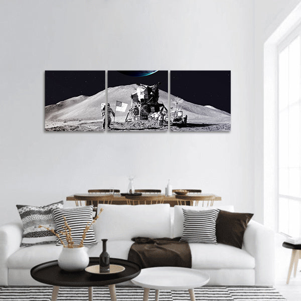 Astronaut on the moon panoramic canvas wall art.