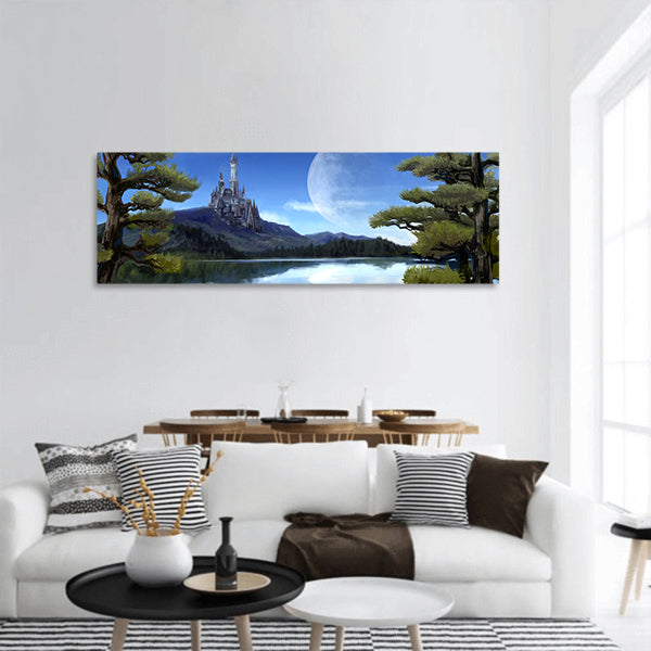Natural riverside lake forest landscape panoramic canvas wall art.