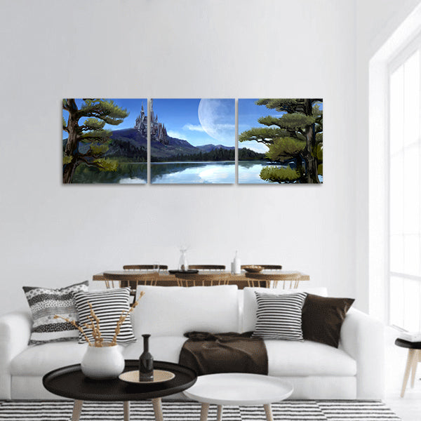 Natural riverside lake forest landscape panoramic canvas wall art.