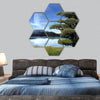 Natural riverside lake forest landscape hexagonal canvas wall art