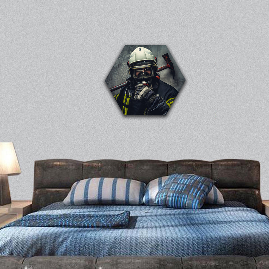 Rescue firefighter hexagonal canvas wall art