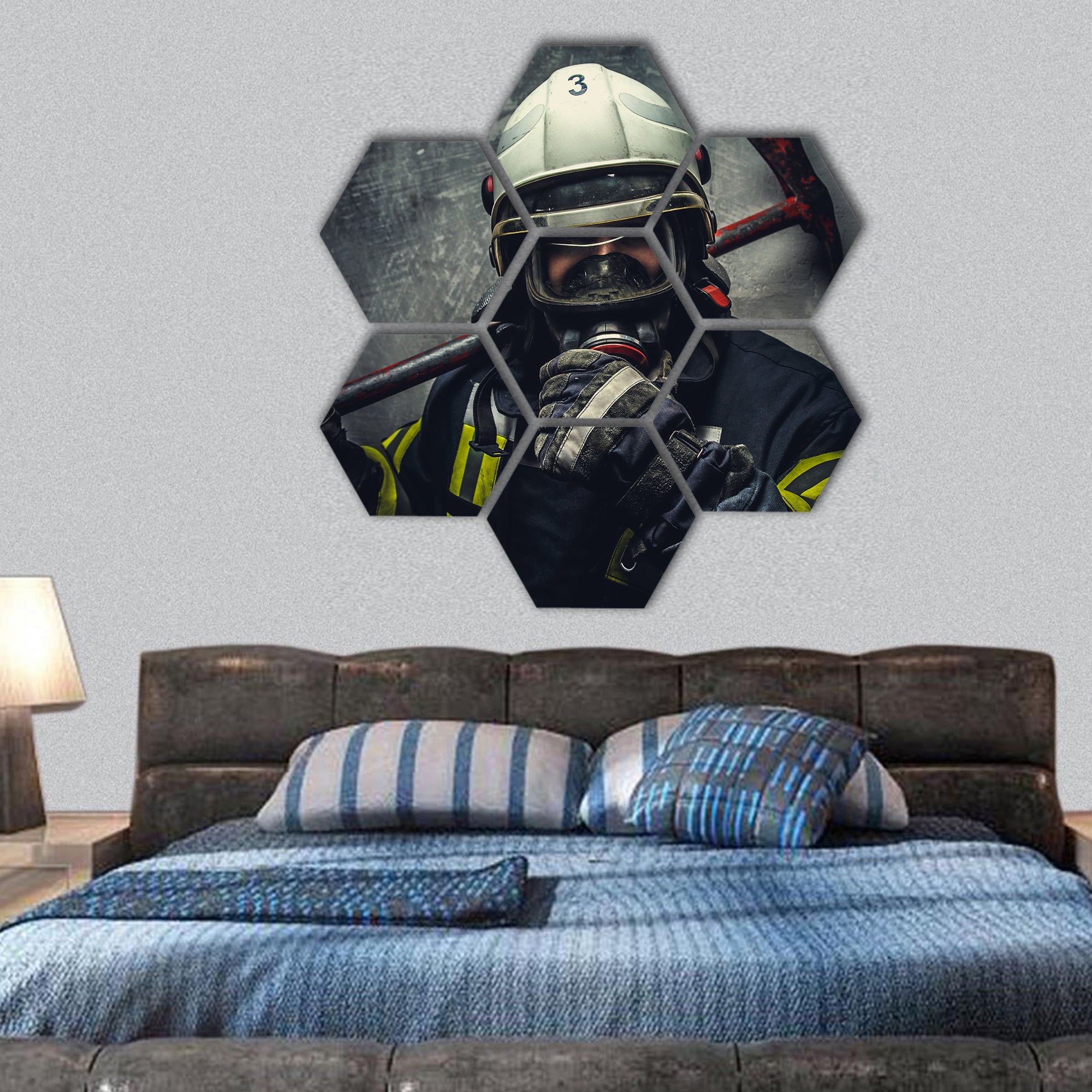 Rescue firefighter hexagonal canvas wall art