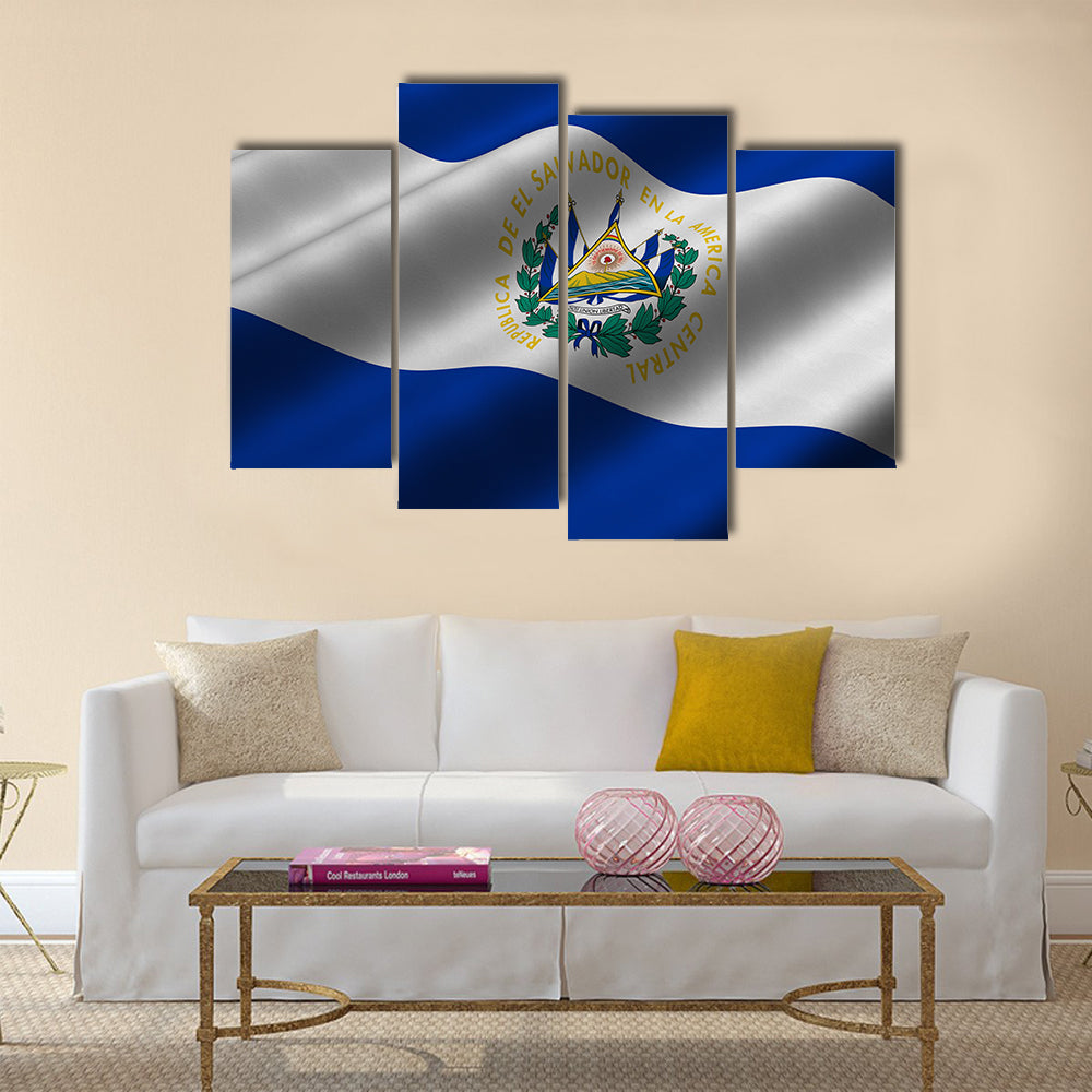 El Salvador Flag has a detailed realistic fabric texture Multi Panel Canvas Wall Art
