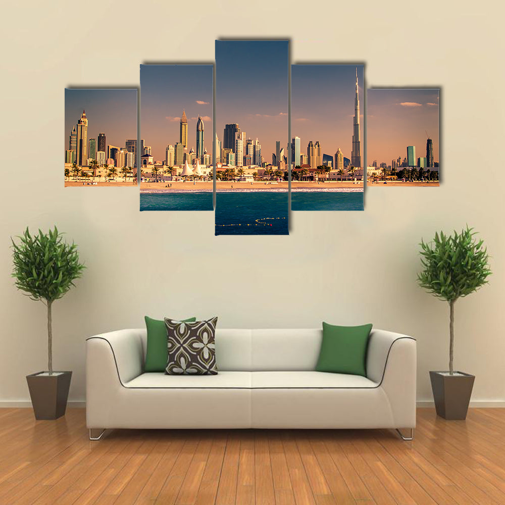 United Arab Emirates Downtown of Dubai in the sunset Multi panel canvas wall art