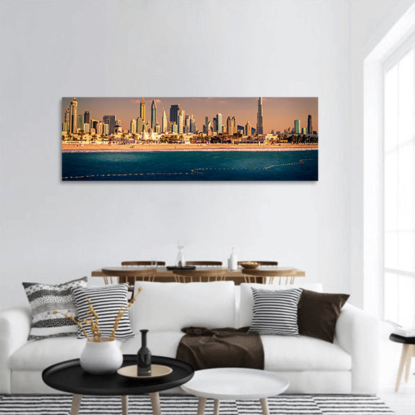 United Arab Emirates, Downtown of Dubai in the sunset Panoramic Canvas Wall Art