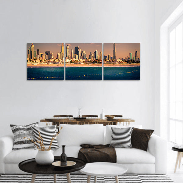 United Arab Emirates, Downtown of Dubai in the sunset Panoramic Canvas Wall Art