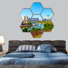 downtown Cleveland, Cuyahoga River from a park hexagonal canvas wall art