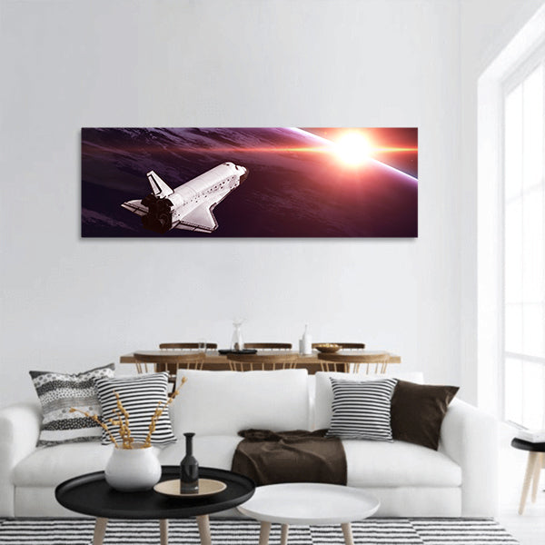 Space shuttle taking off on a mission Panoramic Canvas Wall Art