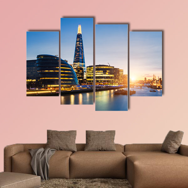 View of London skyline from the Tower Bridge multi panel canvas wall art