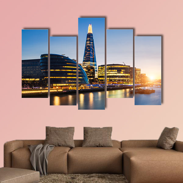 View of London skyline from the Tower Bridge multi panel canvas wall art