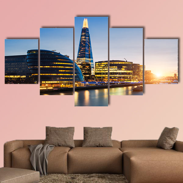 View of London skyline from the Tower Bridge multi panel canvas wall art
