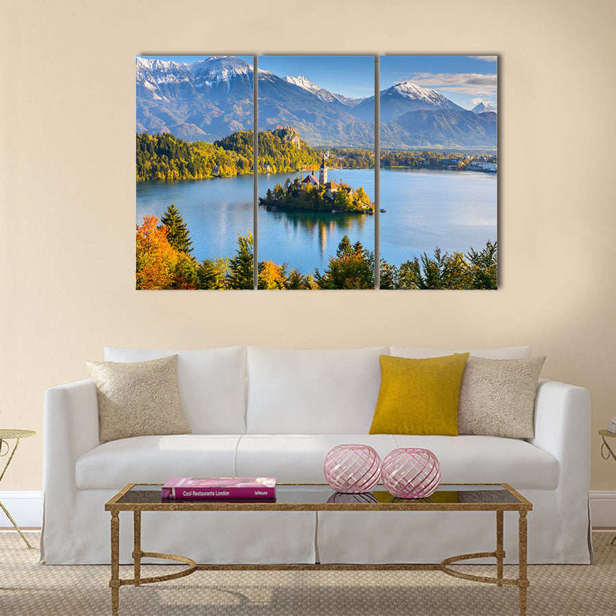 Panoramic view of Lake Bled, Slovenia multi panel canvas wall art