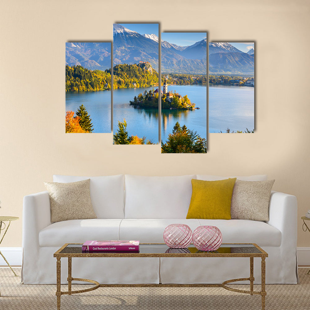 Panoramic view of Lake Bled, Slovenia multi panel canvas wall art