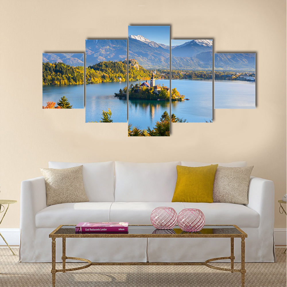 Panoramic view of Lake Bled, Slovenia multi panel canvas wall art
