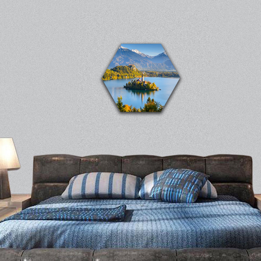 view of Lake Bled, Slovenia hexagonal canvas wall art