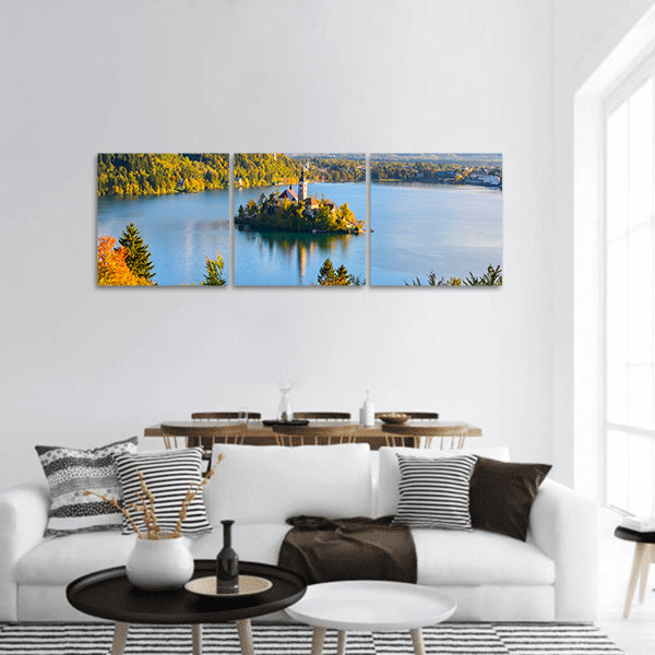 View of Lake Bled panoramic canvas wall art.