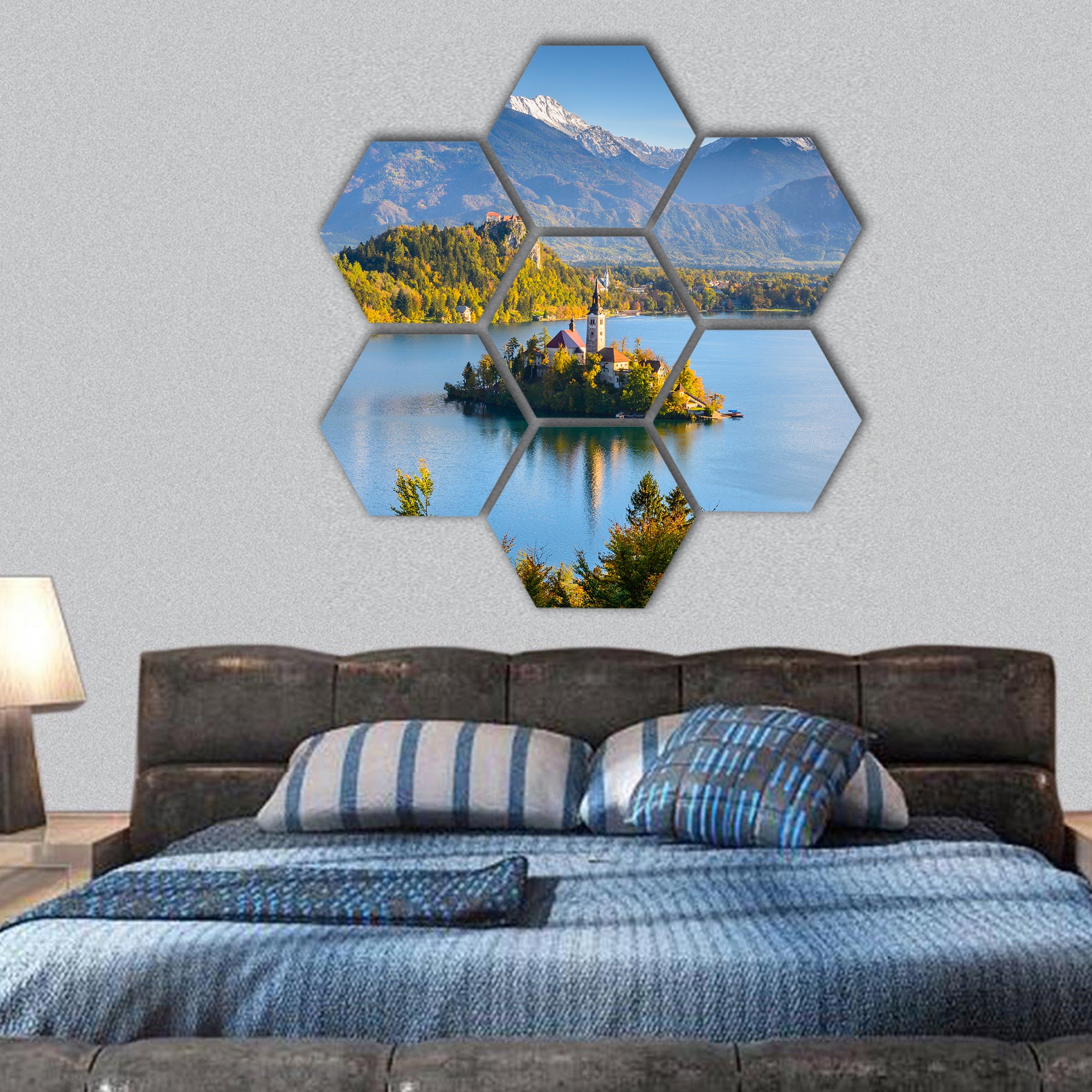 view of Lake Bled, Slovenia hexagonal canvas wall art