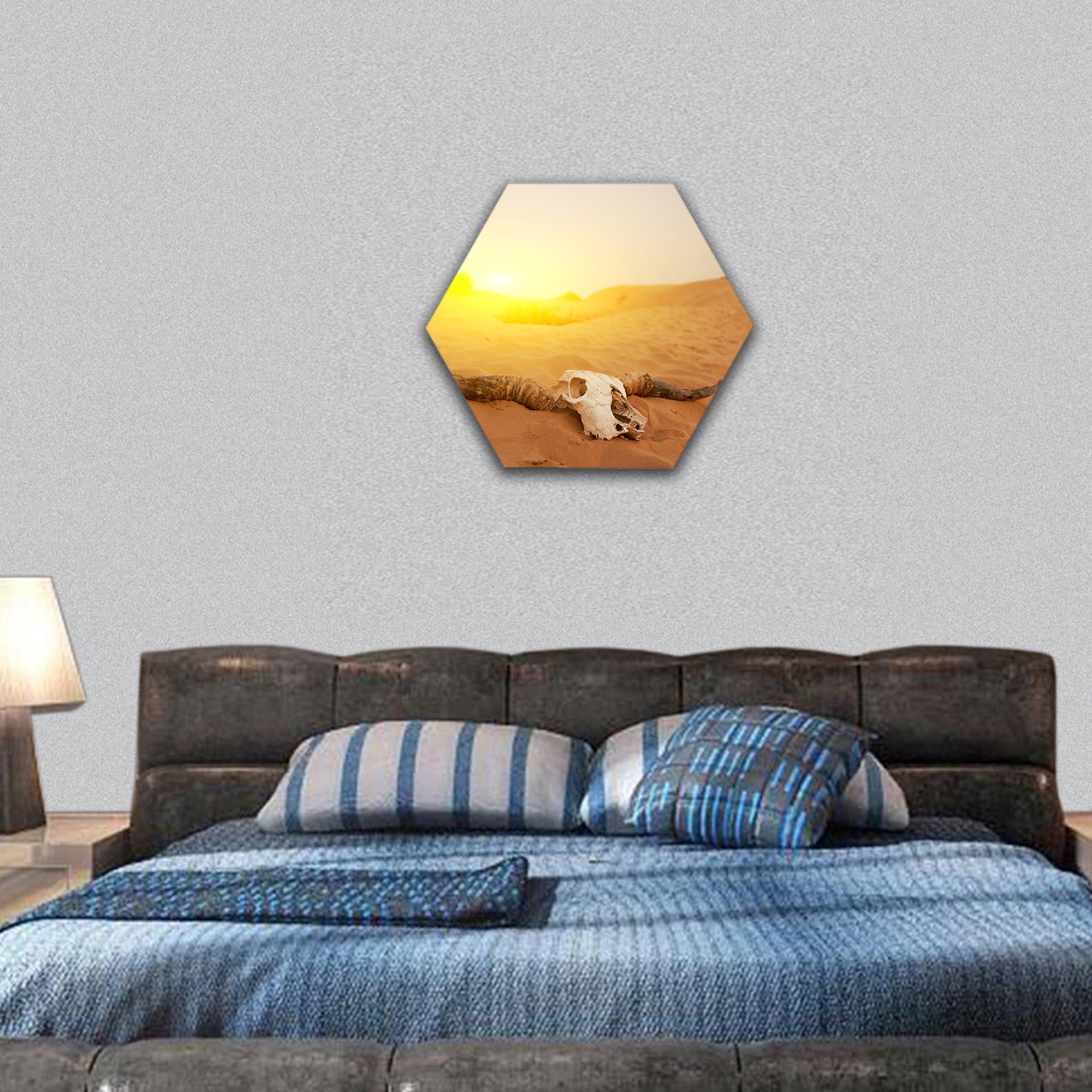 Animal skull in the desert hexagonal canvas wall art