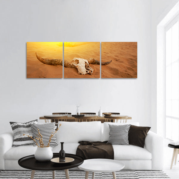 Animal skull in the desert panoramic canvas wall art.