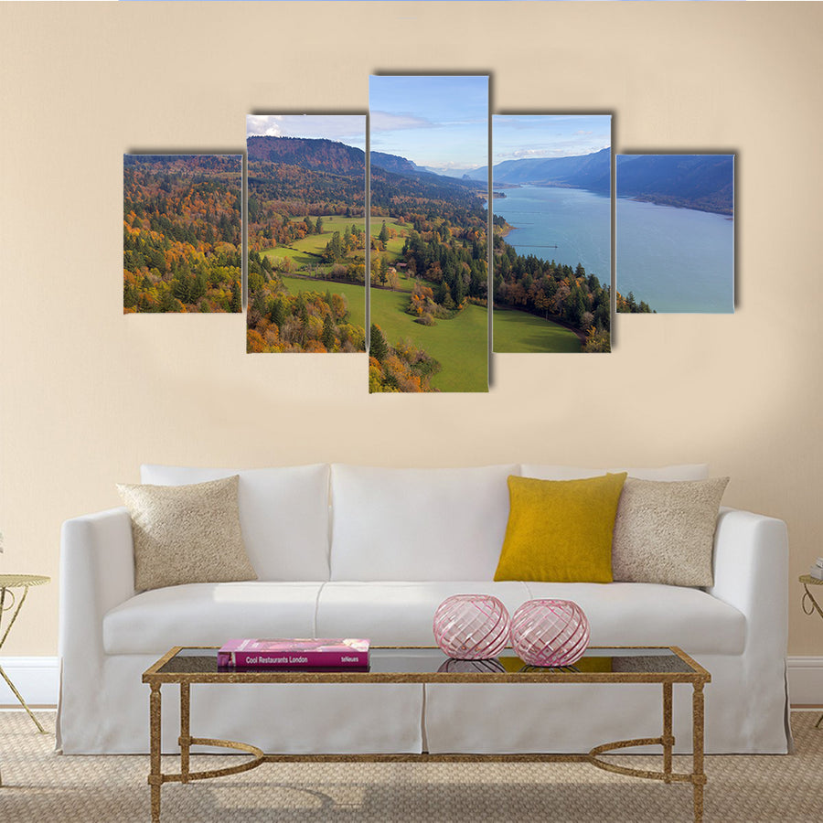 Washington State Fall Colors along Columbia River Gorge from Cape Horn Viewpoint Multi Panel Canvas Wall Art