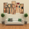 Assortment of beans in wooden spoon on teak wood Multi panel canvas wall art