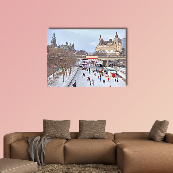 Rideau Canal skating rink, Parliament of Canada in winter wall art