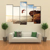 Cliff Jumping into the Ocean at Sunset, Outdoor Adventure Lifestyle Multi Panel Canvas Wall Art