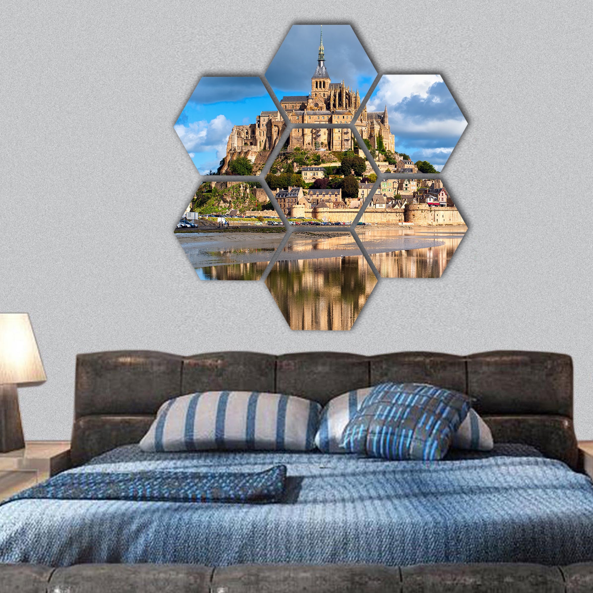 Mont Saint-Michel is most recognizable land in France hexagonal canvas wall art