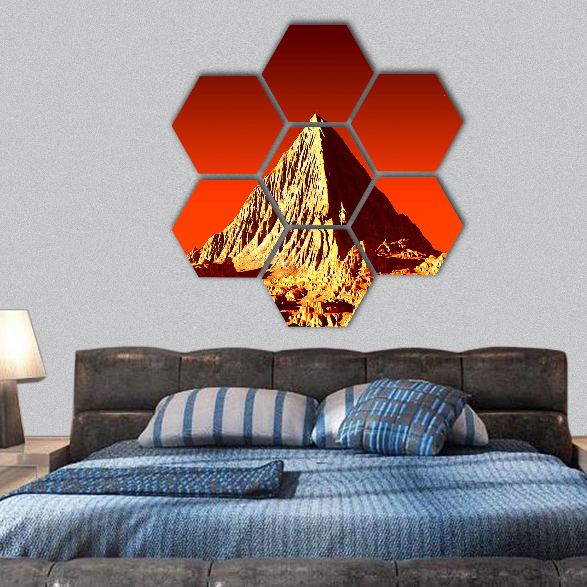 Pyramid on Mars hexagonal canvas wall art