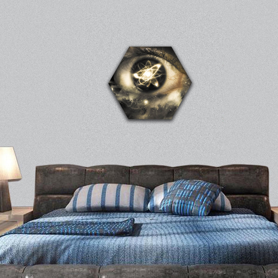 Pupil of an eye for physics background hexagonal canvas wall art