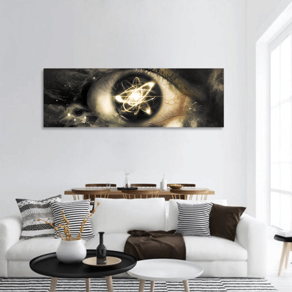 Pupil of an eye for physics panoramic canvas wall art.