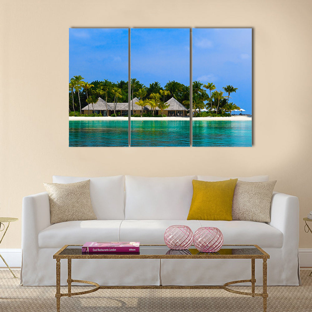 The Water Bungalows At The Tropical Island Multi Panel Canvas Wall Art