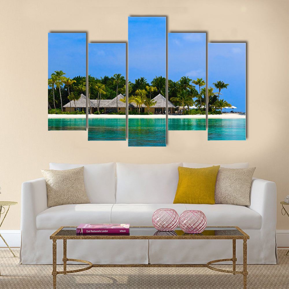 The Water Bungalows At The Tropical Island Multi Panel Canvas Wall Art