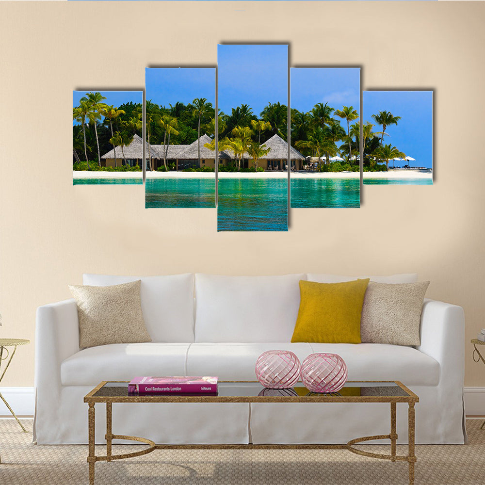 The Water Bungalows At The Tropical Island Multi Panel Canvas Wall Art