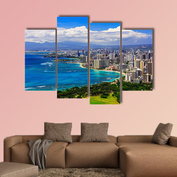 Skyline of Honolulu, Hawaii and the surrounding area including wall art