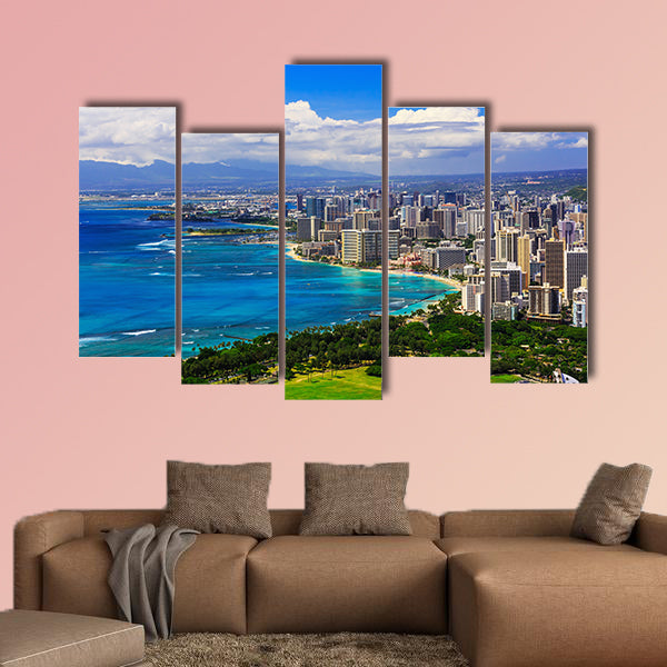 Skyline of Honolulu, Hawaii and the surrounding area including wall art