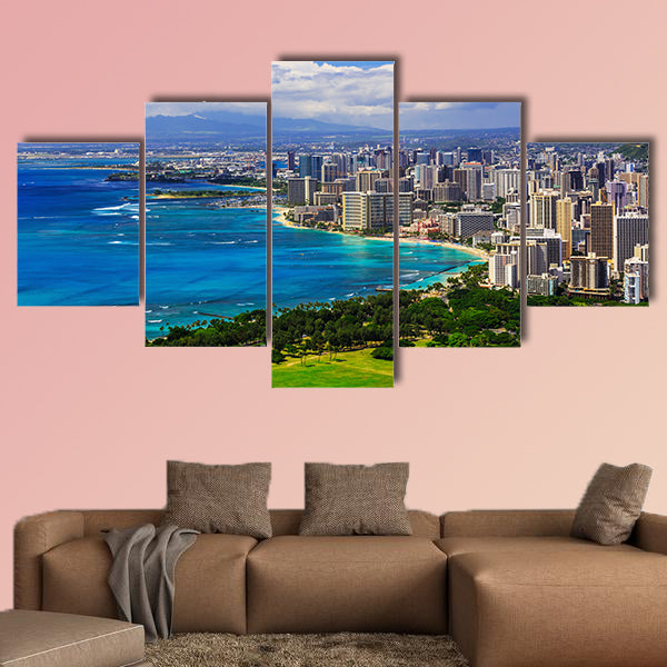 Skyline of Honolulu, Hawaii and the surrounding area including wall art