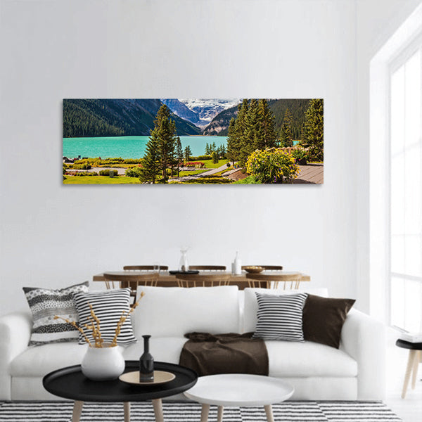 Glacial lake Louise Banff Park, Rocky Mountains, Panoramic Canvas Wall Art