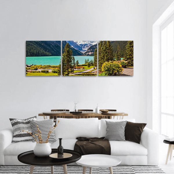 Glacial lake Louise Banff Park, Rocky Mountains, Panoramic Canvas Wall Art