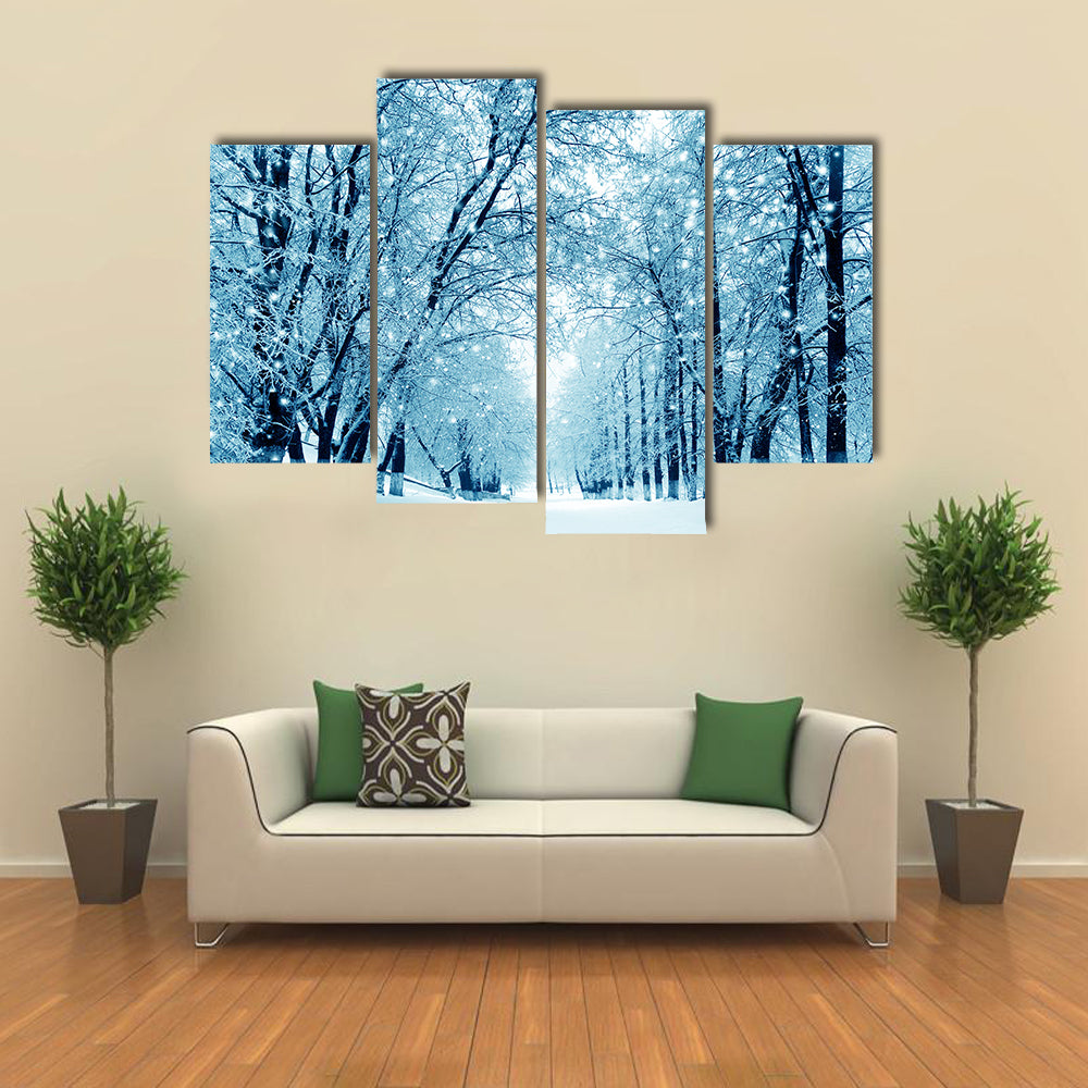Winter Scenery, Frosty Trees In A City Park, Multi Panel Canvas Wall Art