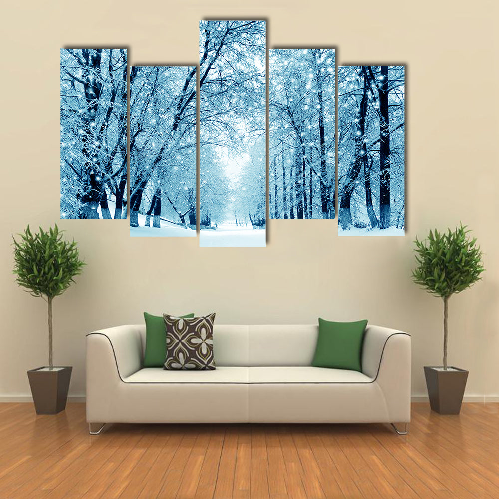 Winter Scenery, Frosty Trees In A City Park, Multi Panel Canvas Wall Art
