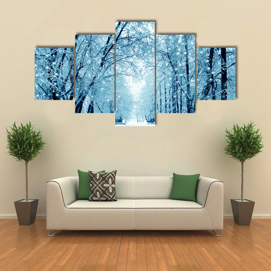 Winter Scenery, Frosty Trees In A City Park, Multi Panel Canvas Wall Art