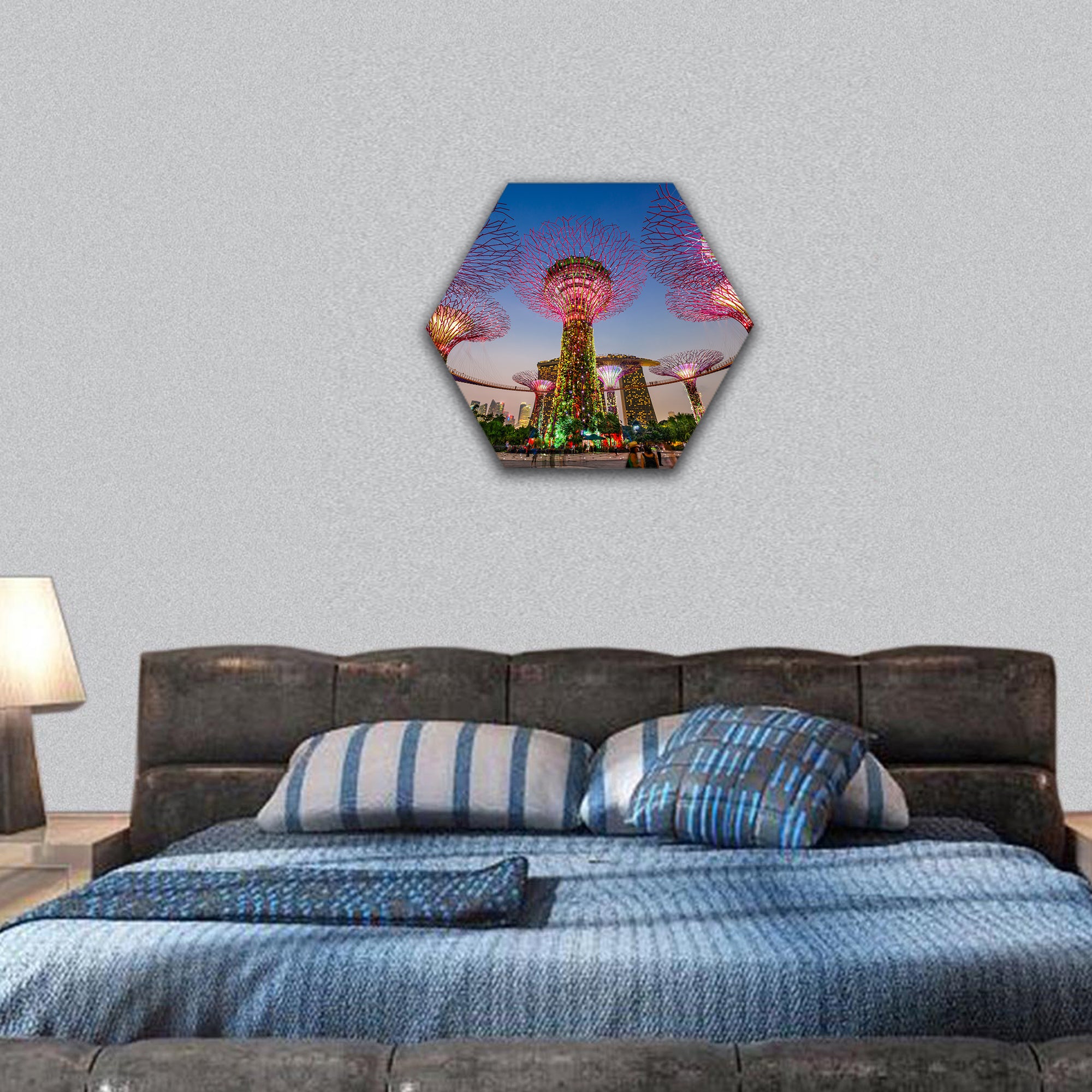 Super trees at Gardens by the bay hexagonal canvas wall art