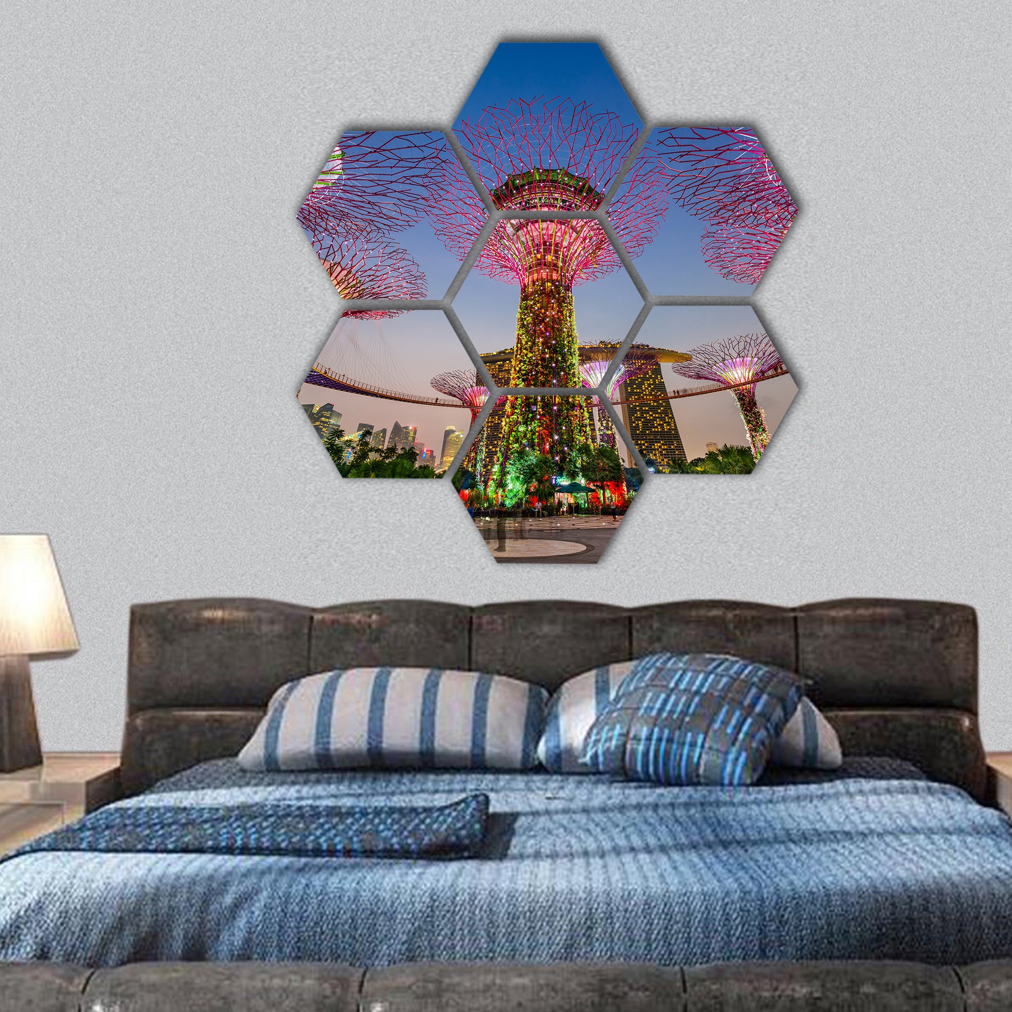 Super trees at Gardens by the bay hexagonal canvas wall art